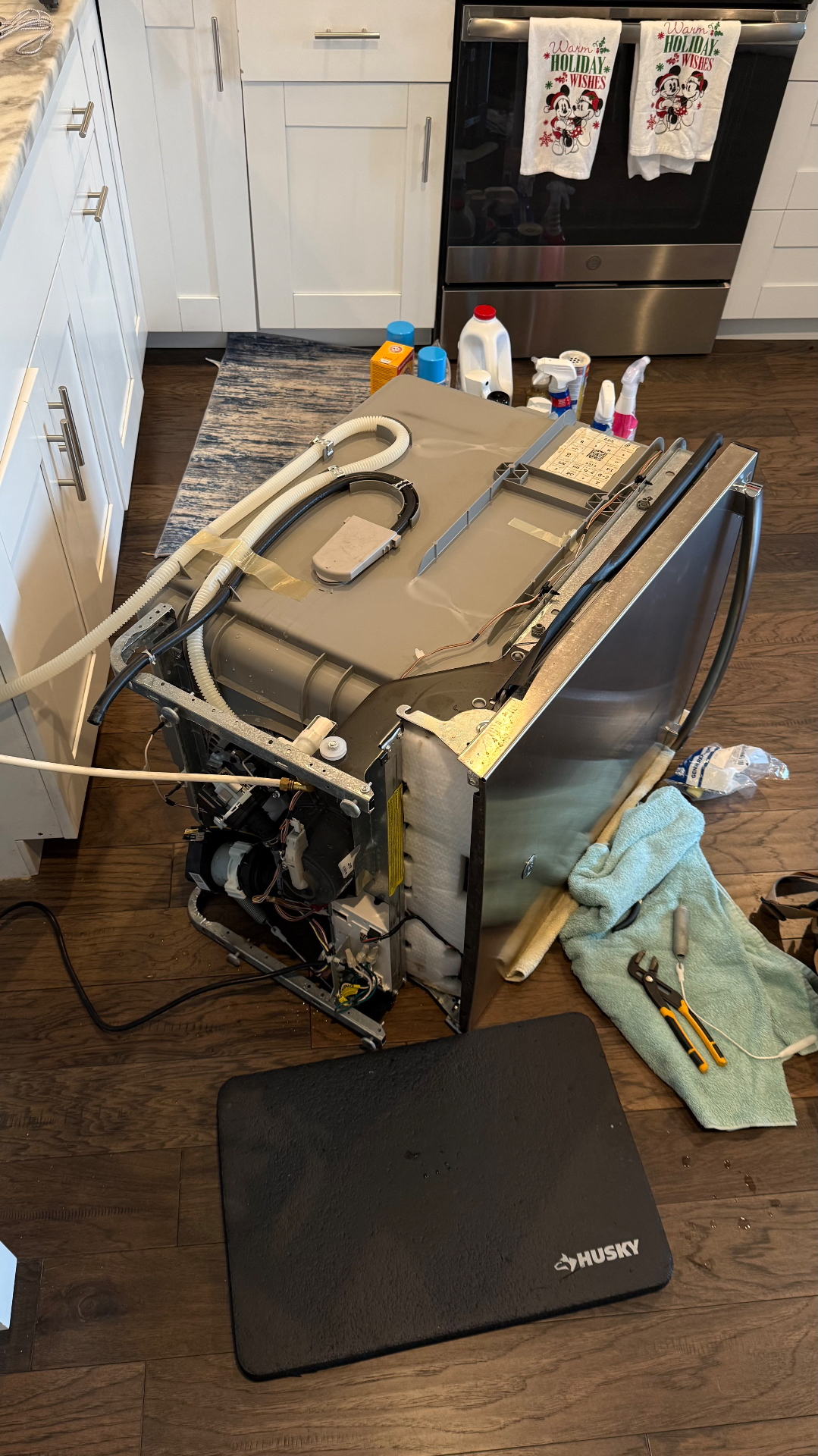 Dishwasher cabinet positioned for access